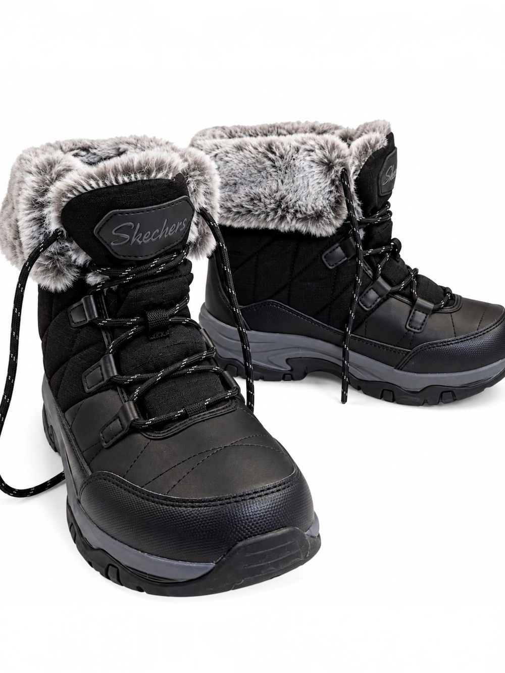 Skechers Black Waterproof Faux Fur Lace Up Winter Snow Boots Womens Hiking